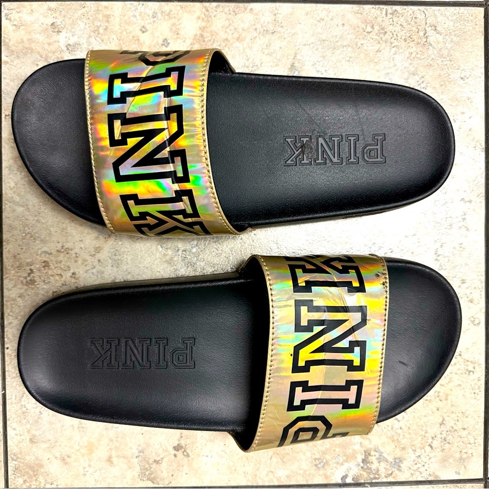 VS Pink Slides Approximate Size is 7 to 7.5 Iridescent Tops